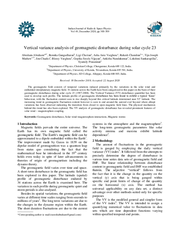 (PDF) Vertical variance analysis of geomagnetic disturbance during ...