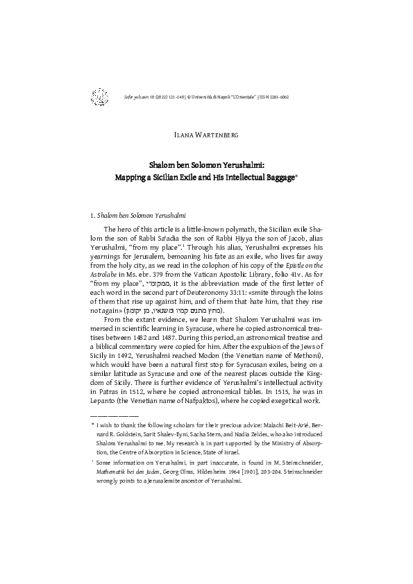 (PDF) Shalom ben Solomon Yerushalmi: mapping a Sicilian exile and his ...