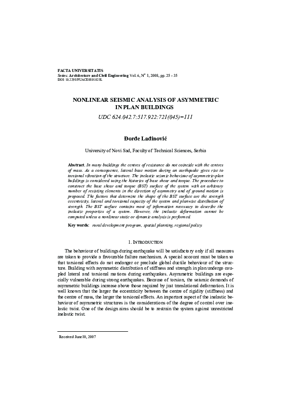 (PDF) Nonlinear seismic analysis of asymmetric in plan buildings