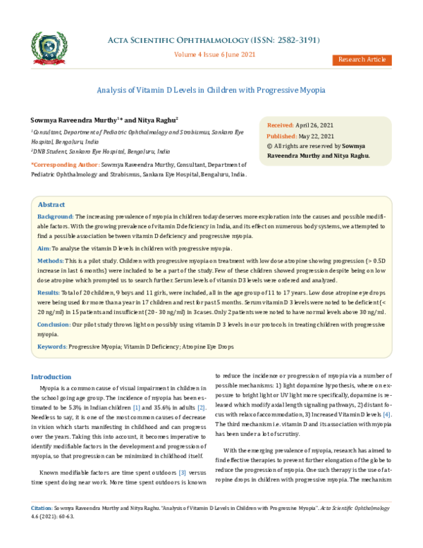 (PDF) Analysis of Vitamin D Levels in Children with Progressive Myopia