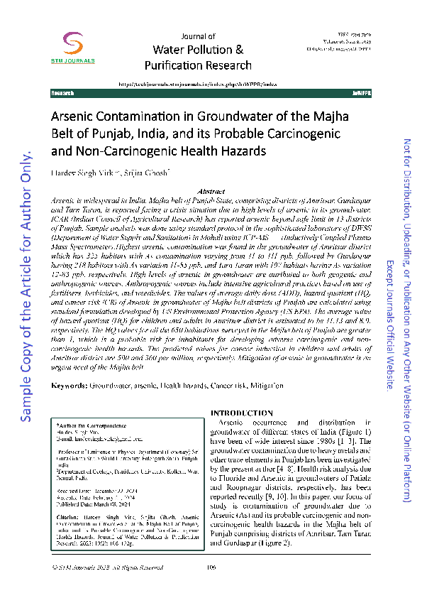 (PDF) Arsenic contamination in Groundwater of the Mahaja Belt of Punjab ...
