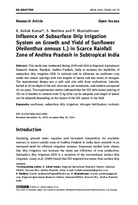 (PDF) Influence of Subsurface Drip Irrigation System on Growth and ...