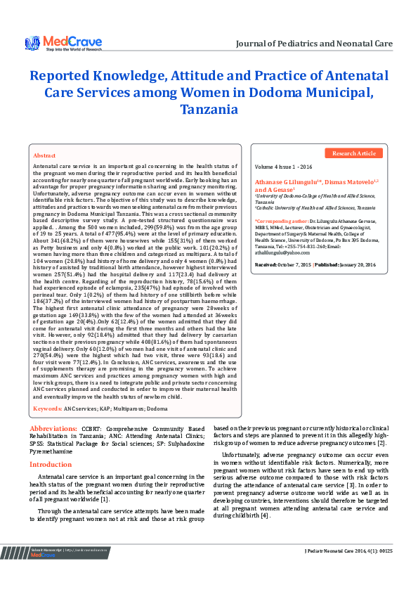 (PDF) Reported Knowledge, Attitude and Practice of Antenatal Care ...
