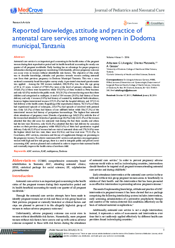 (PDF) Reported Knowledge, Attitude and Practice of Antenatal Care ...