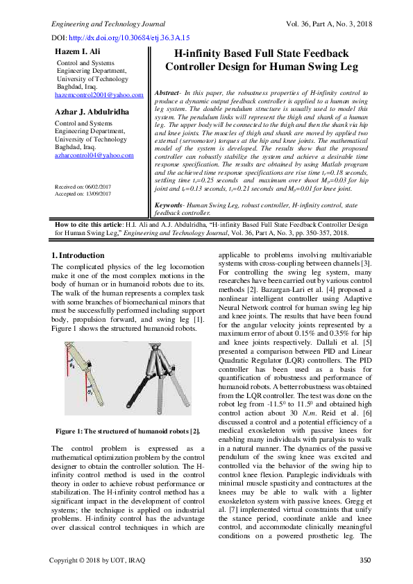 (PDF) H-infinity Based Full State Feedback Controller Design for Human ...