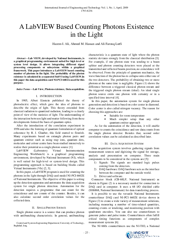 (PDF) A LabVIEW Based Counting Photons Existence in the Light