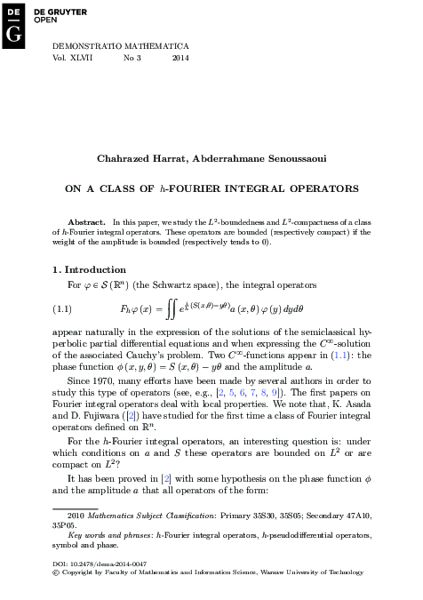 (PDF) On a Class of h-Fourier Integral Operators