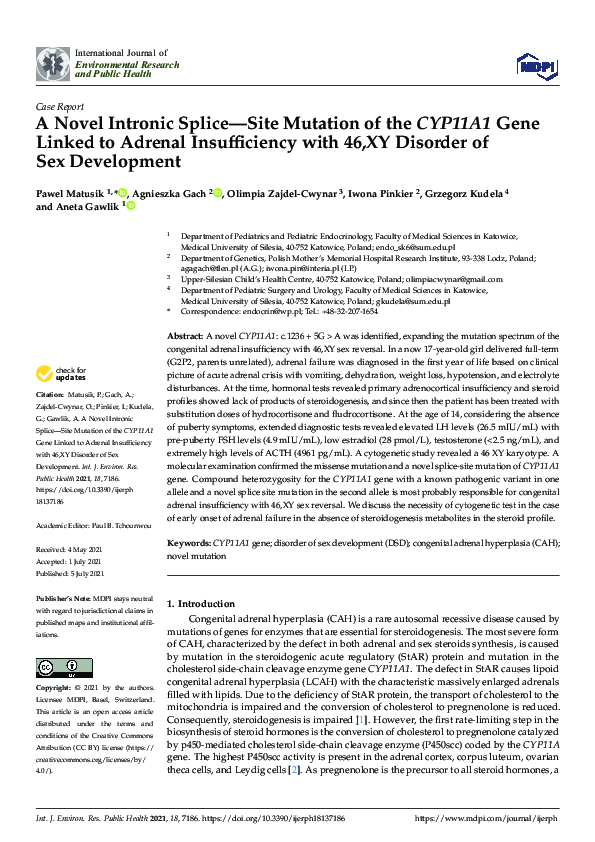 (PDF) A Novel Intronic Splice—Site Mutation of the CYP11A1 Gene Linked ...