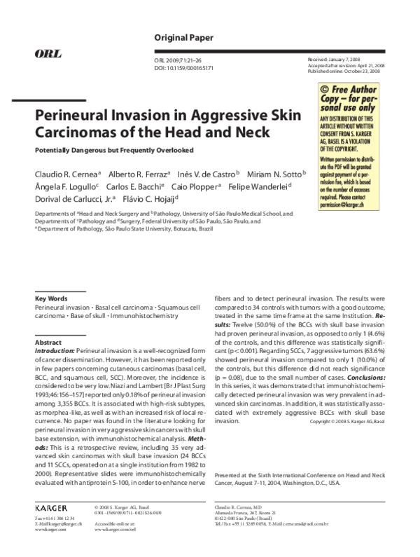 (PDF) Perineural Invasion in Aggressive Skin Carcinomas of the Head and ...