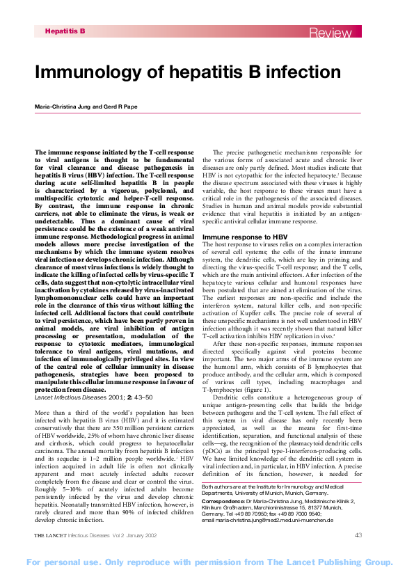 (PDF) Immunology of hepatitis B infection