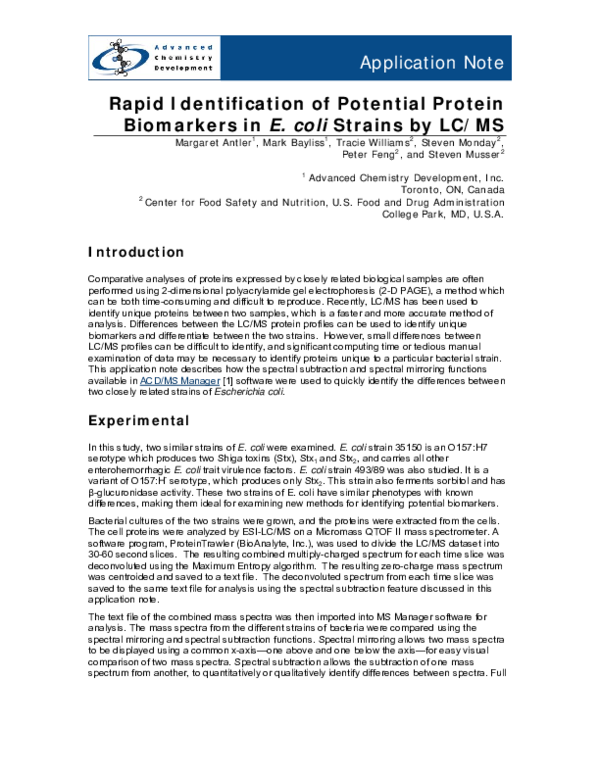 (PDF) Rapid Identification of Potential Protein Biomarkers in E. coli ...