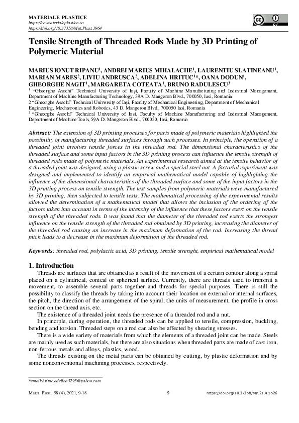 (PDF) Tensile Strength of Threaded Rods Made by 3D Printing of ...