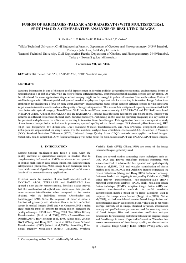 (PDF) Fusion of SAR images (PALSAR AND RADARSAT-1) with multispectral ...