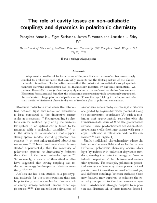 (PDF) Role of Cavity Losses on Nonadiabatic Couplings and Dynamics in ...