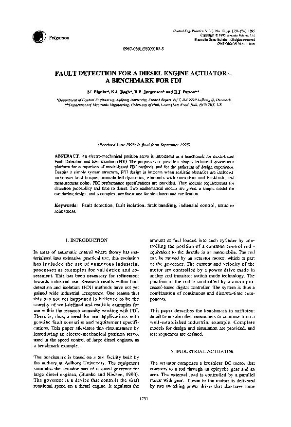 (PDF) Fault detection for a diesel engine actuator - A benchmark for FDI