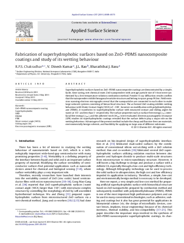 (PDF) Fabrication of superhydrophobic surfaces based on PDMS coated ...