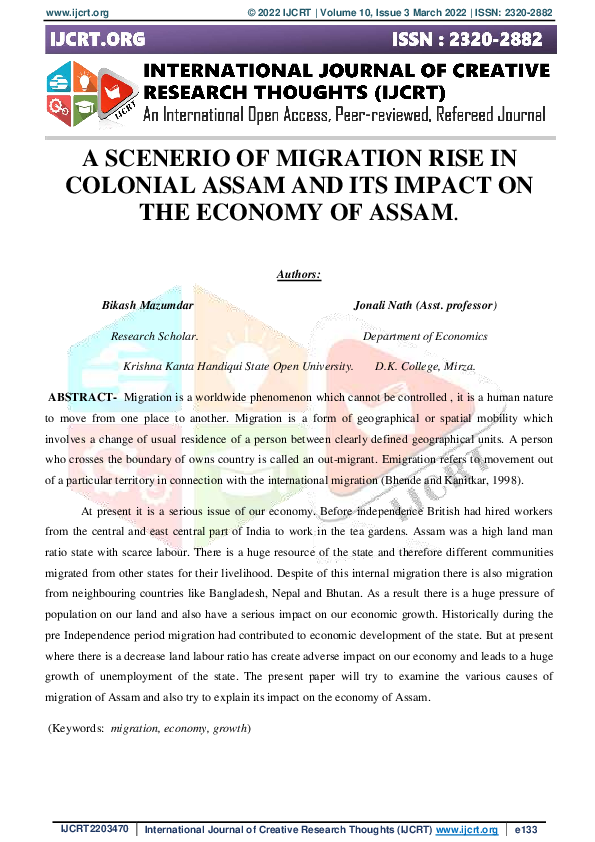 (PDF) A Scenerio of Migration Rise in Colonial Assam and Its Impact on ...