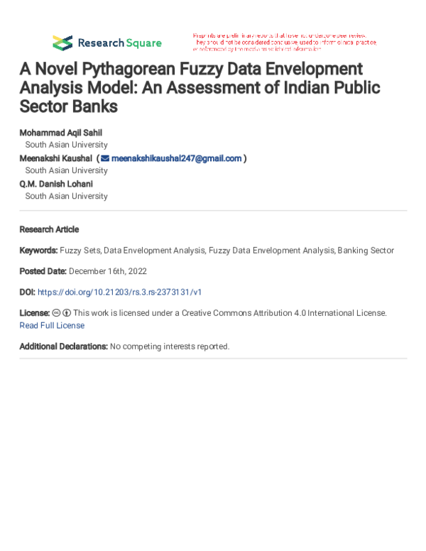 (PDF) A Novel Pythagorean Fuzzy Data Envelopment Analysis Model: An ...