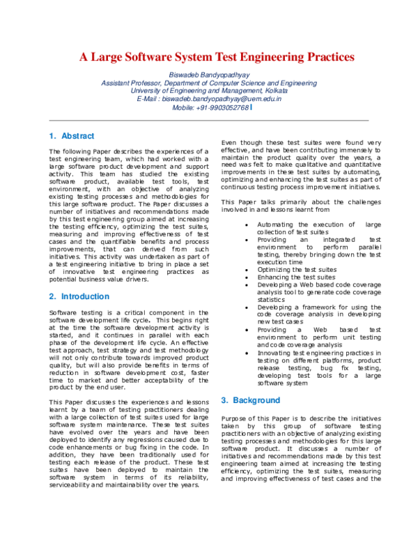 (PDF) A Large Software System Test Engineering Practices