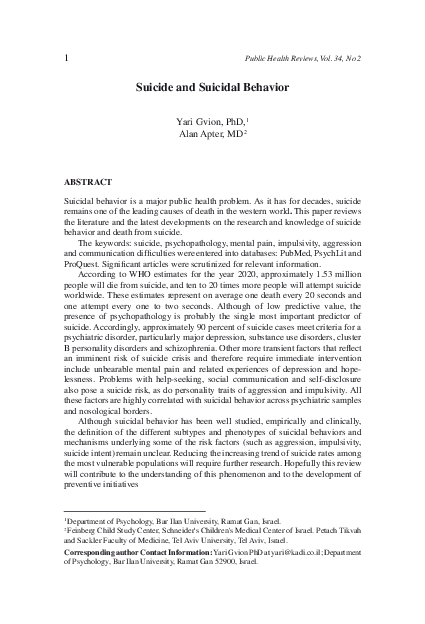 (PDF) Suicide and Suicidal Behavior