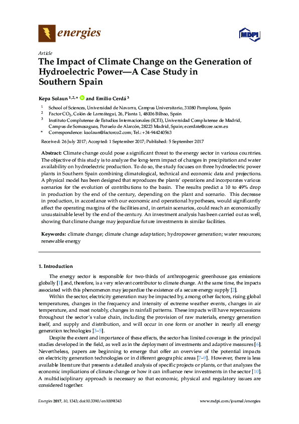 (PDF) The Impact of Climate Change on the Generation of Hydroelectric ...