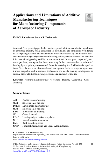 (PDF) Applications and Limitations of Additive Manufacturing Techniques ...