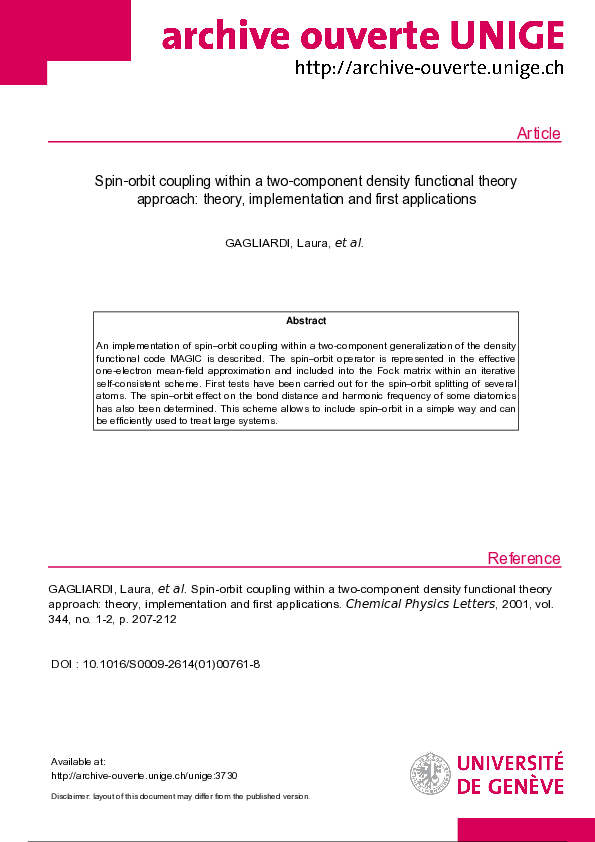(PDF) Spin–orbit coupling within a two-component density functional ...