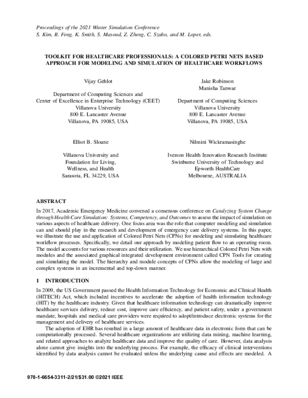(PDF) Toolkit for Healthcare Professionals: A Colored Petri Nets Based ...