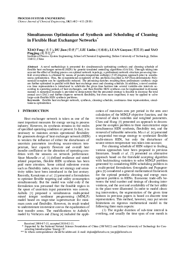 (PDF) Simultaneous Optimization of Synthesis and Scheduling of Cleaning ...
