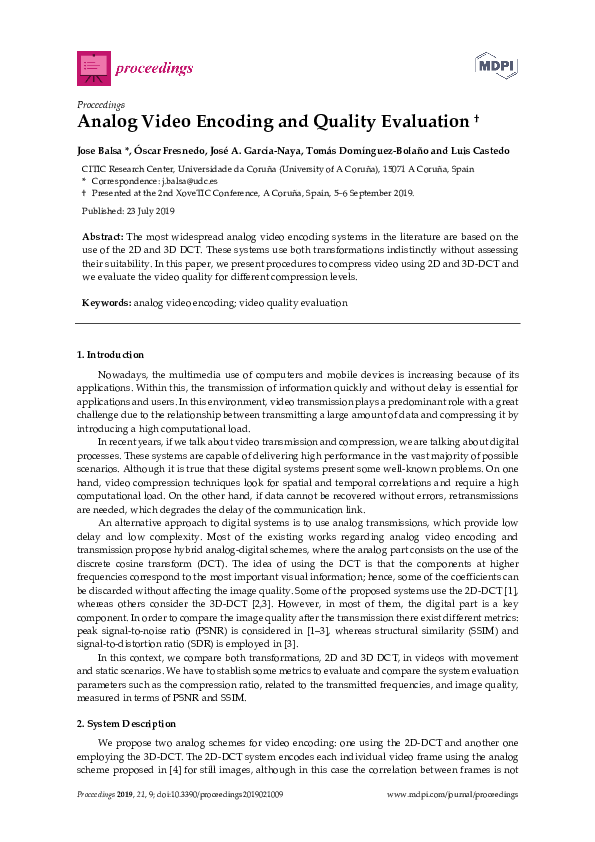 (PDF) Analog Video Encoding and Quality Evaluation