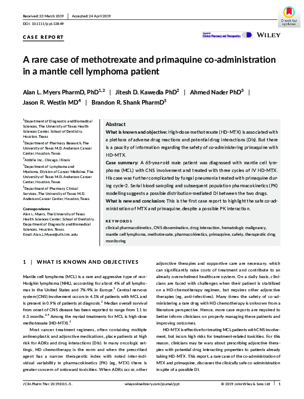 (PDF) A rare case of methotrexate and primaquine co‐administration in a ...