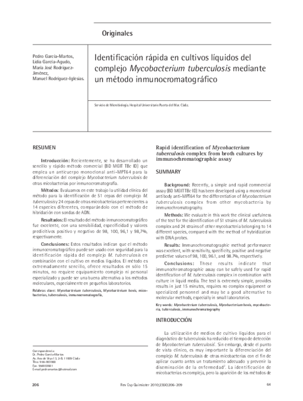(PDF) Rapid identification of Mycobacterium tuberculosis complex from ...