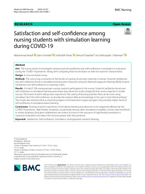 (PDF) Satisfaction and Self-Confidence among Nursing Students with ...