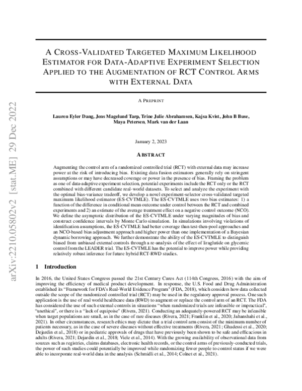 (PDF) A Cross-Validated Targeted Maximum Likelihood Estimator for Data ...