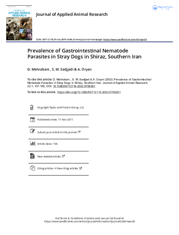 (PDF) Prevalence of Gastrointestinal Nematode Parasites in Stray Dogs ...