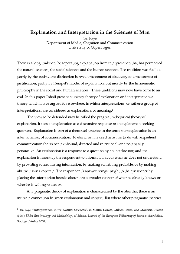 (PDF) Explanation and Interpretation in the Sciences of Man