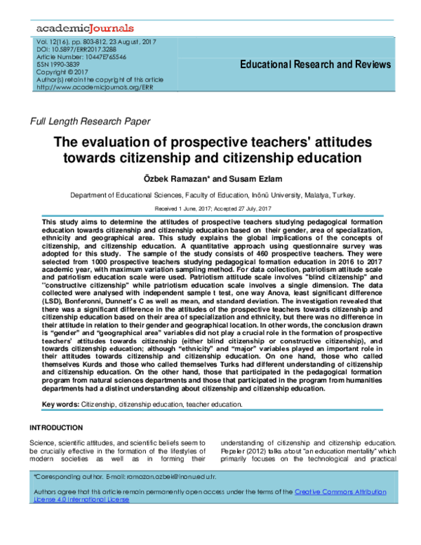 (PDF) The evaluation of prospective teachers attitudes towards ...