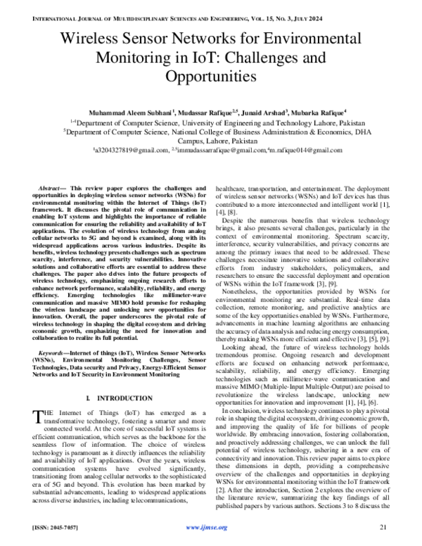 (PDF) Wireless Sensor Networks for Environmental Monitoring in IoT ...