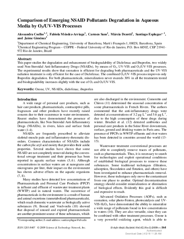 (PDF) Comparison of Emerging NSAID Pollutants Degradation in Aqueous ...