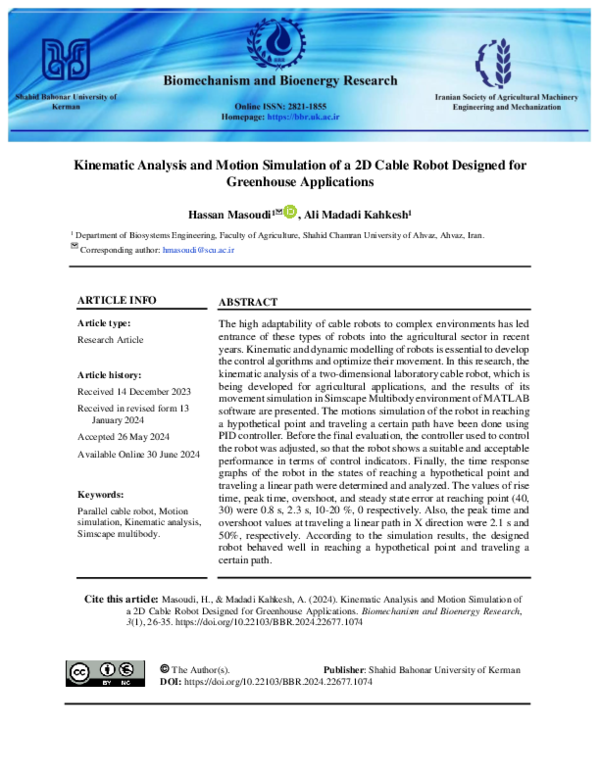 (PDF) Kinematic Analysis and Motion Simulation of a 2D Cable Robot ...