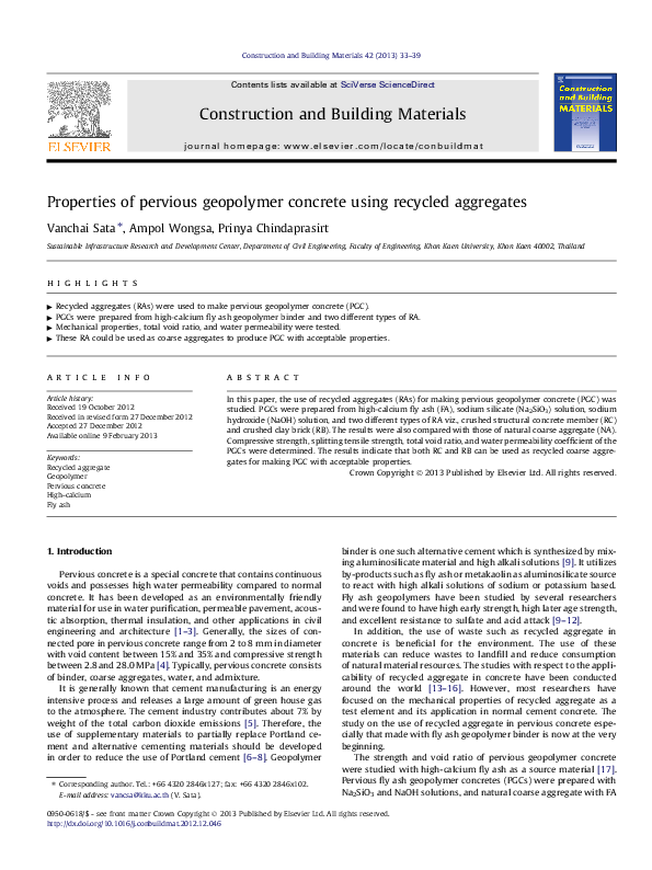 (PDF) Properties of pervious geopolymer concrete using recycled aggregates
