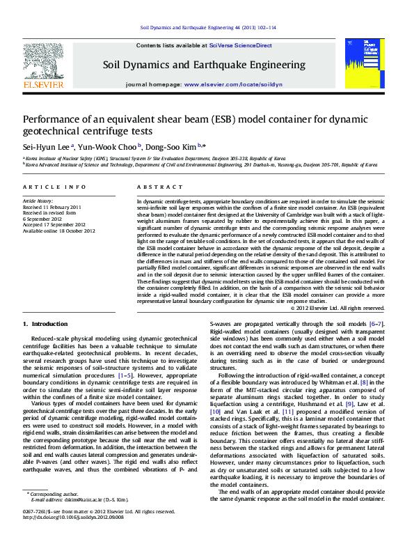 (PDF) Performance of an equivalent shear beam (ESB) model container for ...