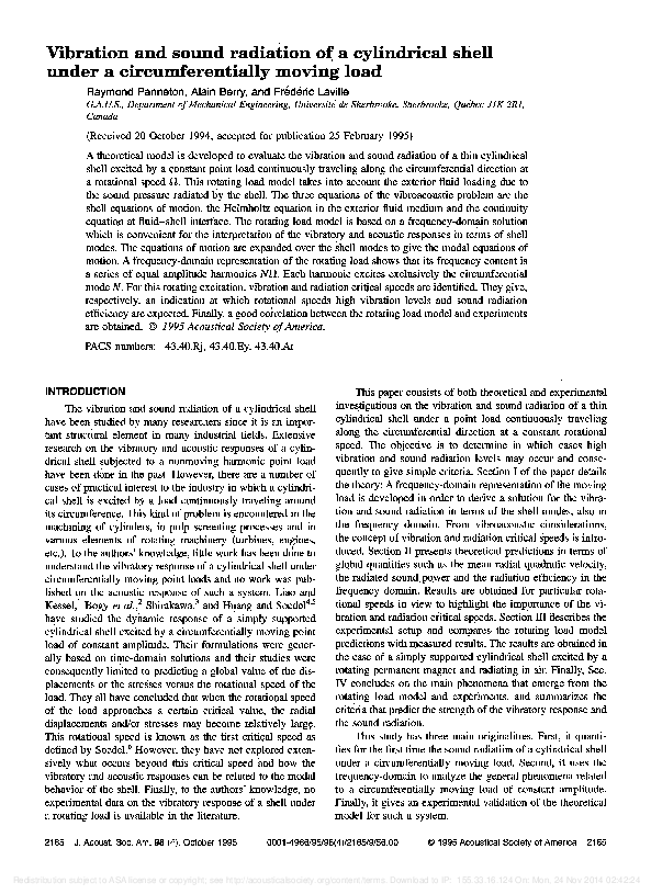 (PDF) Vibration and sound radiation of a cylindrical shell under a ...