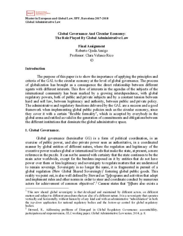 (PDF) Global Governance And Circular Economy: The Role Played By Global ...