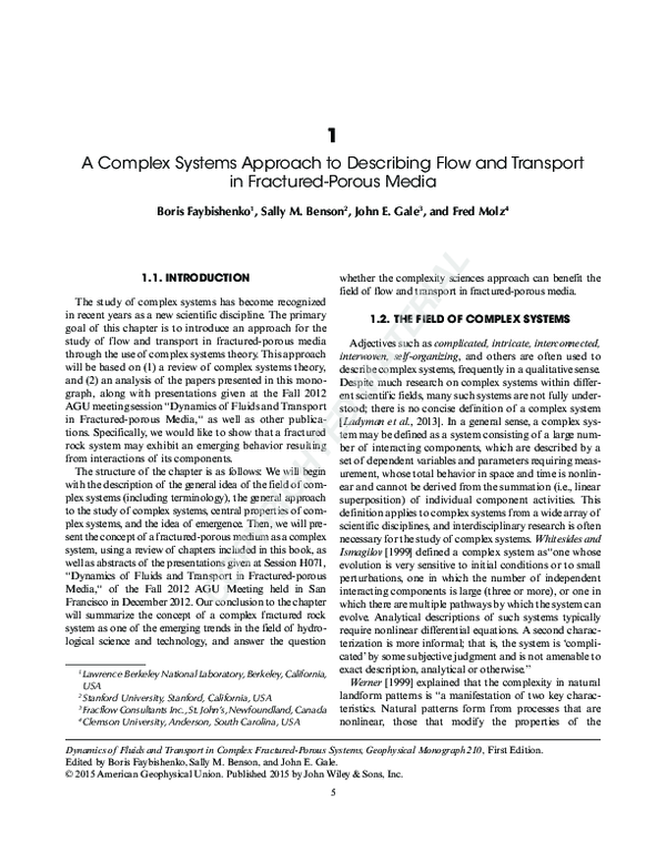 (PDF) A Complex Systems Approach to Describing Flow and Transport in ...