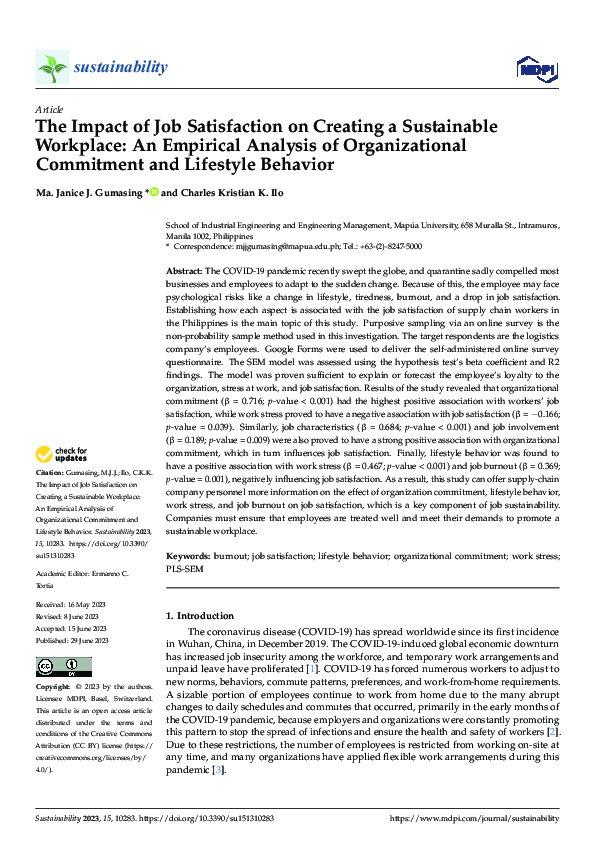 (PDF) The Impact of Job Satisfaction on Creating a Sustainable ...