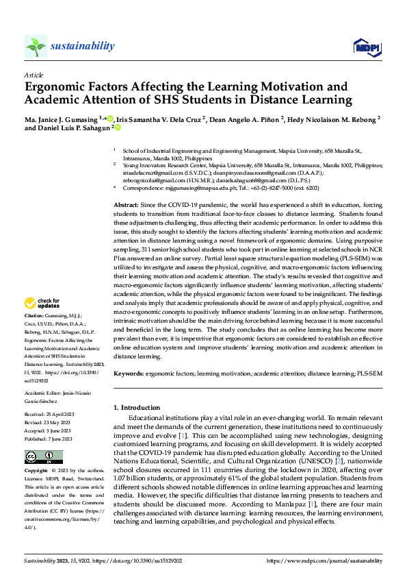 (PDF) Ergonomic Factors Affecting the Learning Motivation and Academic ...