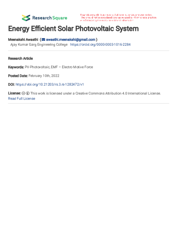 (PDF) Energy Efficient Solar Photovoltaic System