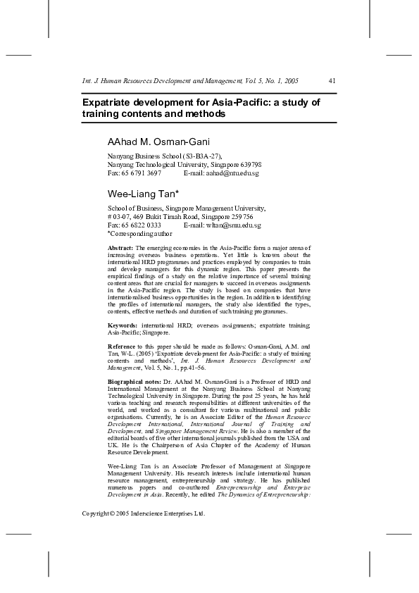 (PDF) Expatriate development for Asia-Pacific: a study of training ...