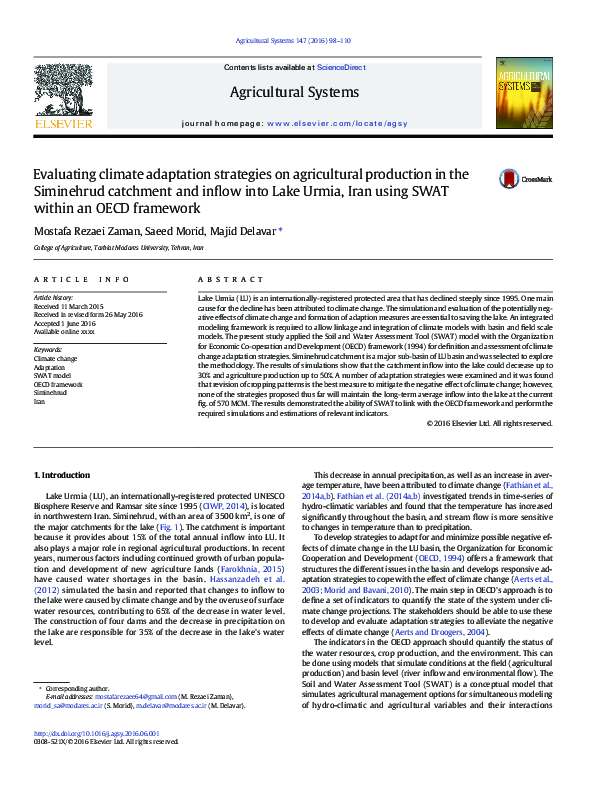 (PDF) Evaluating climate adaptation strategies on agricultural ...